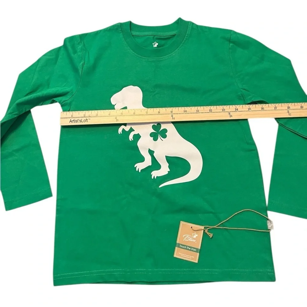 Tstars toddler long sleeve shamrock/ dinosaur green Tee
